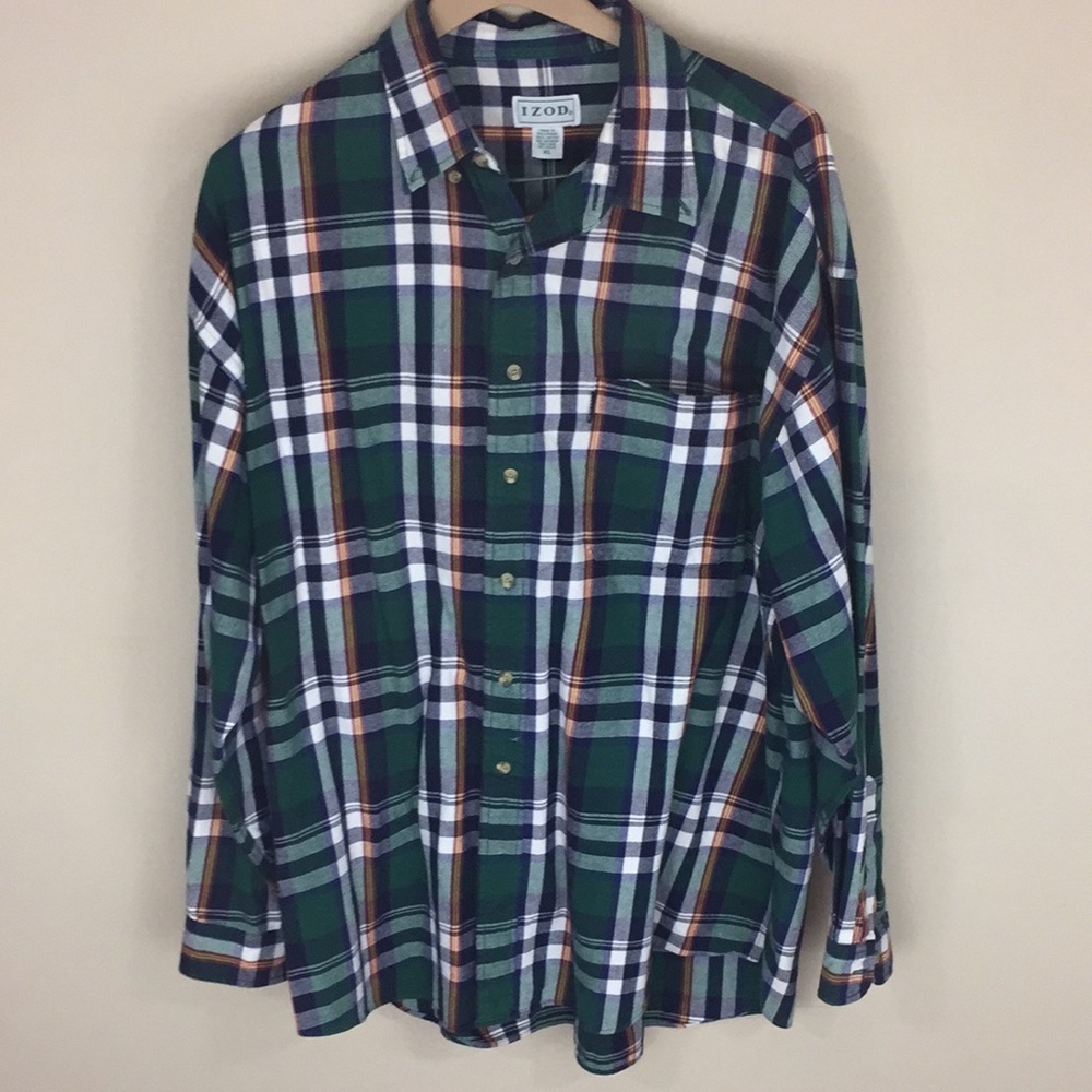 Izod  Plaid Button Down Shirt 100% Cotton Size XL